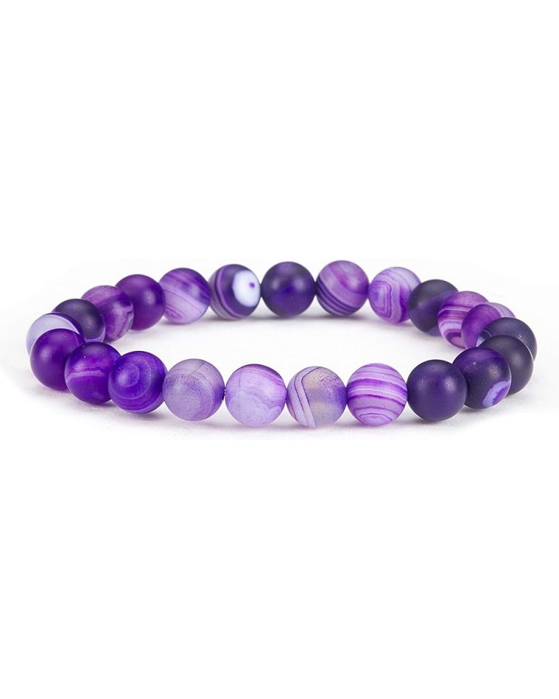 Gemstone Beaded Stretch Bracelet 8mm Round Beads 7 Lace Agate Matte - Purple $8.39 Bracelets