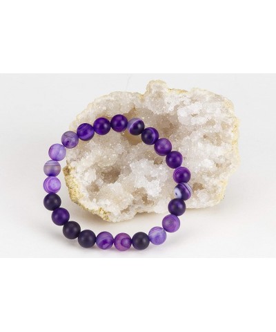 Gemstone Beaded Stretch Bracelet 8mm Round Beads 7 Lace Agate Matte - Purple $8.39 Bracelets