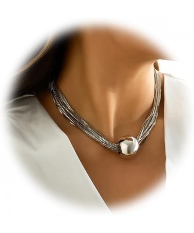 Simple Metal Beaed Choker Necklaces Punk Big Ball Clavicle Chain Necklace Gothic Multi-layered Neck Jewelry Statement Collar ...