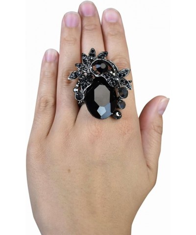 Women's Teardrop Stone Studs Fashion Stretch Ring Viny Black/Hematite-Tone $9.71 Rings