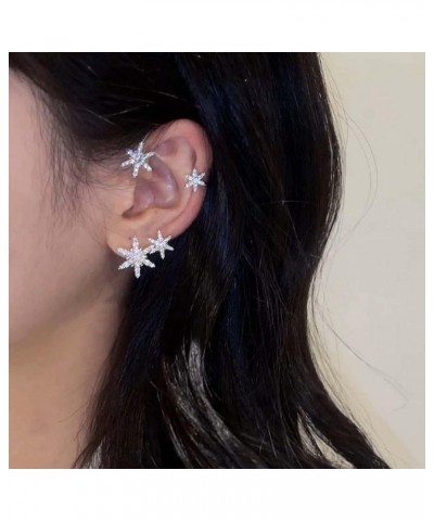 2Pcs Sparkling Crystal Star Ear Cuff Earrings Vintage Snowflake Ear Wrap Non Piercing Fake Earrings Cartilage Clip Wrap Ear J...