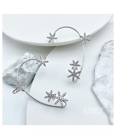 2Pcs Sparkling Crystal Star Ear Cuff Earrings Vintage Snowflake Ear Wrap Non Piercing Fake Earrings Cartilage Clip Wrap Ear J...