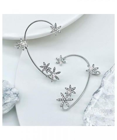 2Pcs Sparkling Crystal Star Ear Cuff Earrings Vintage Snowflake Ear Wrap Non Piercing Fake Earrings Cartilage Clip Wrap Ear J...