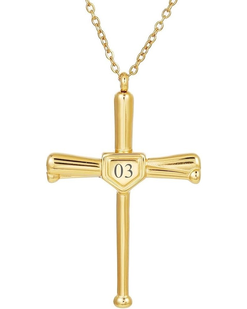 Baseball Bats Cross Necklace with Number Stainless Steel 18K Gold Plated Charm Sports Pendant Gift Number-03 $14.39 Necklaces