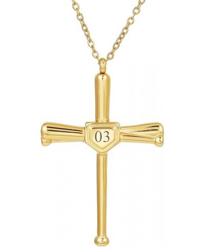 Baseball Bats Cross Necklace with Number Stainless Steel 18K Gold Plated Charm Sports Pendant Gift Number-03 $14.39 Necklaces