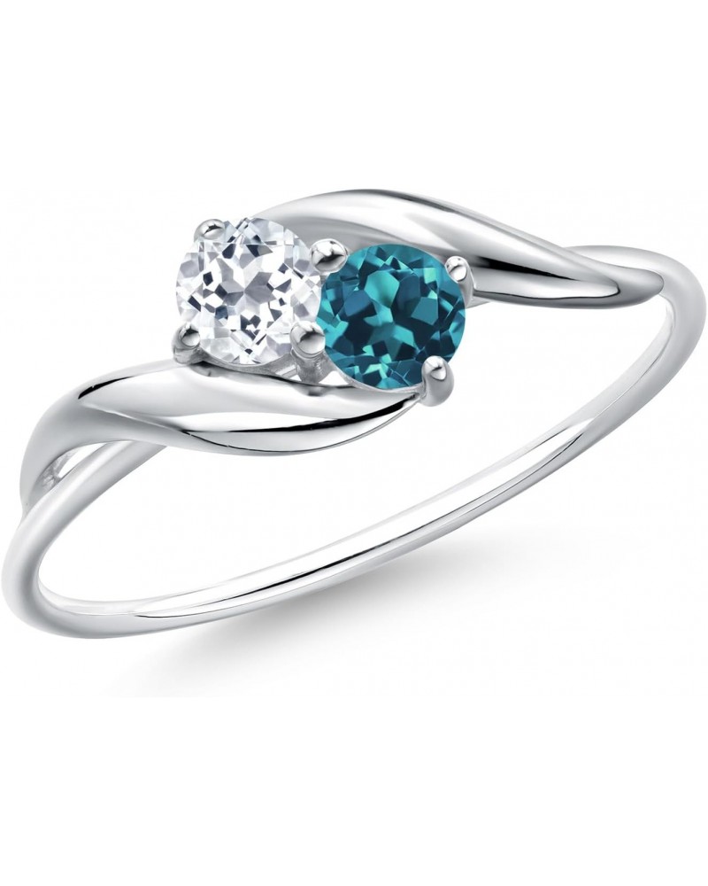 10K White Gold Round White Topaz and London Blue Topaz Ring For Women (0.44 Cttw, Round 3.5MM, Gemstone November Birthstone, ...