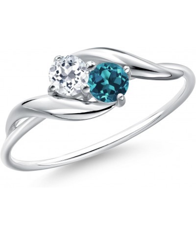 10K White Gold Round White Topaz and London Blue Topaz Ring For Women (0.44 Cttw, Round 3.5MM, Gemstone November Birthstone, ...