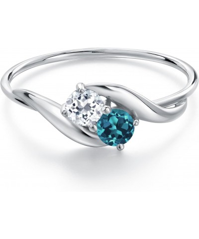 10K White Gold Round White Topaz and London Blue Topaz Ring For Women (0.44 Cttw, Round 3.5MM, Gemstone November Birthstone, ...