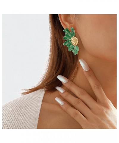 Vintage Flower Earrings Double Daisy Flower Floral Earrings Jewelry Gift for Women Girls Green $8.54 Earrings