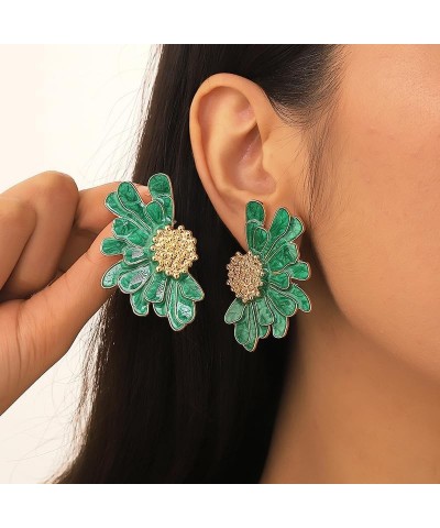 Vintage Flower Earrings Double Daisy Flower Floral Earrings Jewelry Gift for Women Girls Green $8.54 Earrings