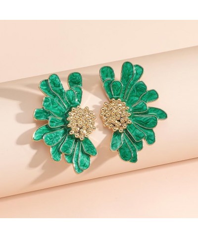 Vintage Flower Earrings Double Daisy Flower Floral Earrings Jewelry Gift for Women Girls Green $8.54 Earrings