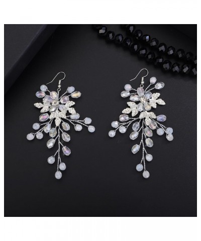 Handmade Bridal Earrings Rhinestone Dangle Earrings Crystal Earrings Rhinestone Wedding Drop Earrings Leaf Chandelier Earring...