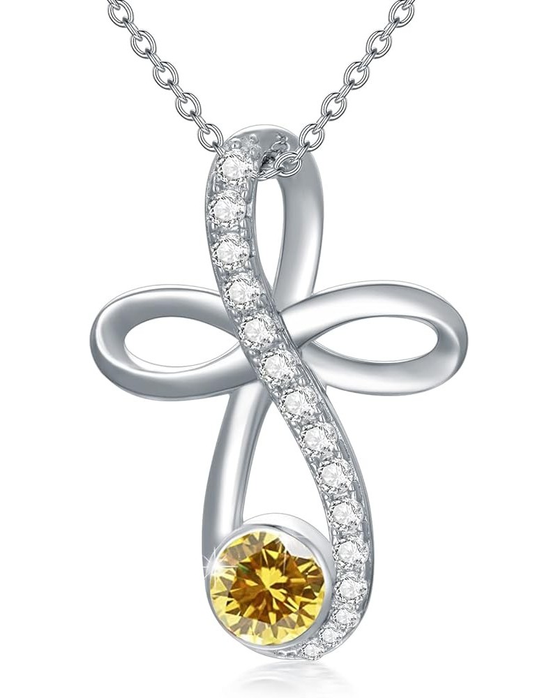 Infinity Cross Knot Necklace S925 Sterling Silver Birthstone Jewelry Pendant Necklaces Gifts for Women Mom Girls 11-Nov.-Citr...