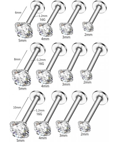 1PC 16G Silvery Studs CZ Labret Nose Tragus Cartilage Jewelry Made with Internally Threaded Surgical Steel Piercing Jewelry f...