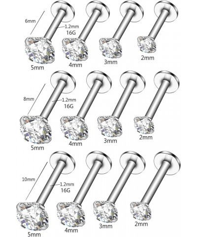 1PC 16G Silvery Studs CZ Labret Nose Tragus Cartilage Jewelry Made with Internally Threaded Surgical Steel Piercing Jewelry f...