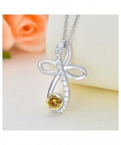 Infinity Cross Knot Necklace S925 Sterling Silver Birthstone Jewelry Pendant Necklaces Gifts for Women Mom Girls 11-Nov.-Citr...