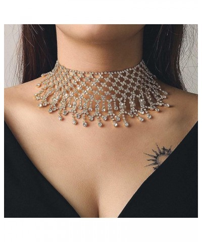 Rhinestone Necklace Crystal Choker Necklaces Prom Necklace Chain Party Neck Jewelry for Women Gold $8.82 Necklaces