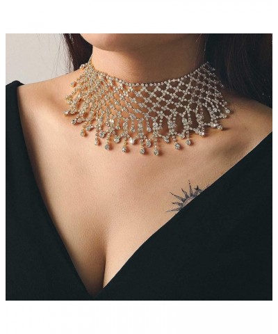 Rhinestone Necklace Crystal Choker Necklaces Prom Necklace Chain Party Neck Jewelry for Women Gold $8.82 Necklaces