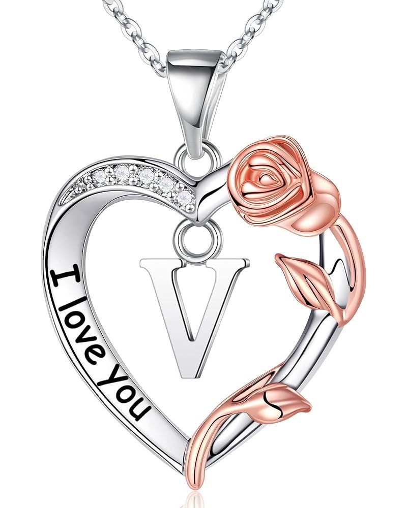 Rose Heart Initial Necklaces for Women Girls - I Love You Heart Initial Pendant Necklace Jewelry Birthday Gifts for Women Val...