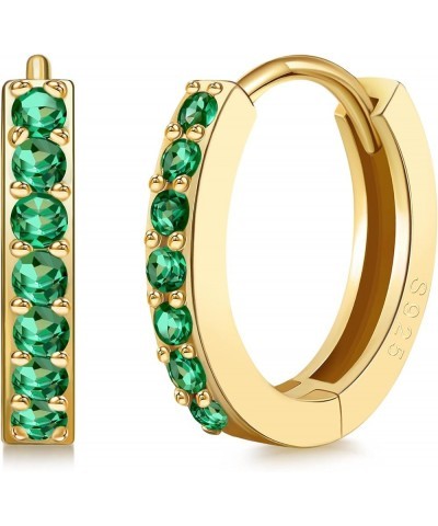 925 Sterling Silver Huggie Hoop Earrings for Women Girls-Tiny Small Cartilage Hoop Earring 08 Emerald-Gold(8mm) $10.25 Earrings