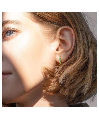 925 Sterling Silver Huggie Hoop Earrings for Women Girls-Tiny Small Cartilage Hoop Earring 08 Emerald-Gold(8mm) $10.25 Earrings