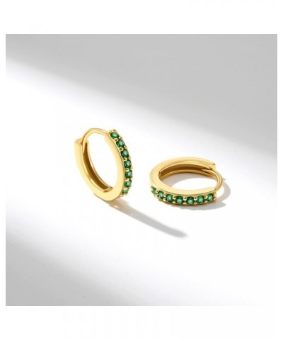 925 Sterling Silver Huggie Hoop Earrings for Women Girls-Tiny Small Cartilage Hoop Earring 08 Emerald-Gold(8mm) $10.25 Earrings