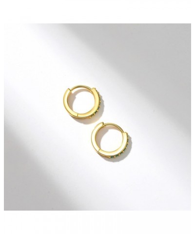 925 Sterling Silver Huggie Hoop Earrings for Women Girls-Tiny Small Cartilage Hoop Earring 08 Emerald-Gold(8mm) $10.25 Earrings