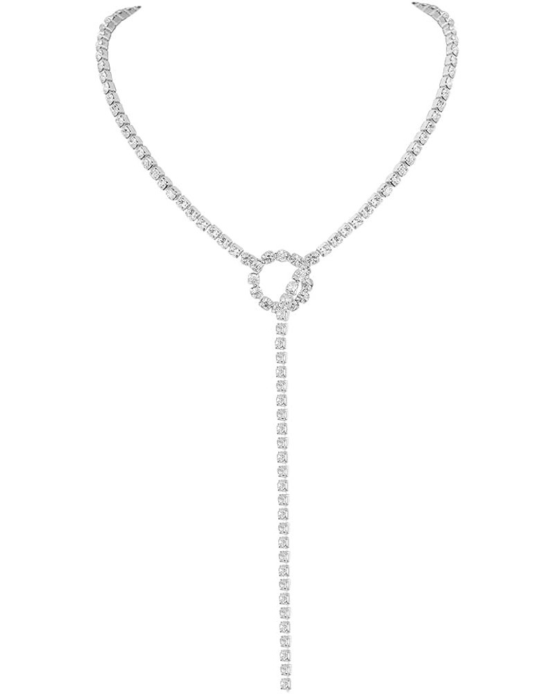 Rhinestone Choker Necklaces Silver Sparkly Diamond Choker Crystal Necklace for Women Girls Lariat Long Drop $7.79 Necklaces