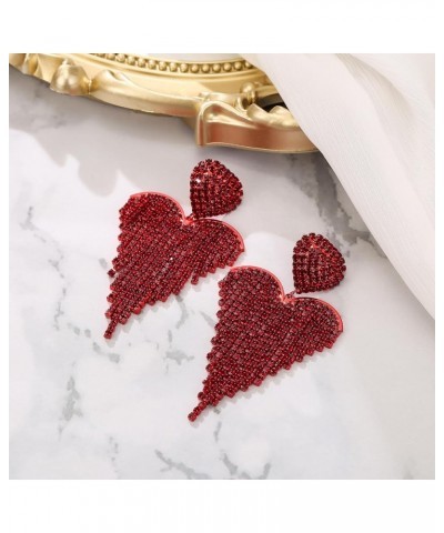 Women's Wedding Bridal Crystal Beaded Tassel Fringe Chandelier Dangle Earrings Heart-Ruby Color Red-Tone $10.50 Earrings