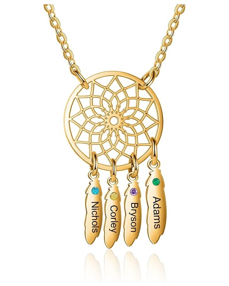 Dream Catcher Necklace Personalized 2-7 Names Necklace with Feathers Charm for Women Birthstones Dreamcatcher Necklace 4 name...