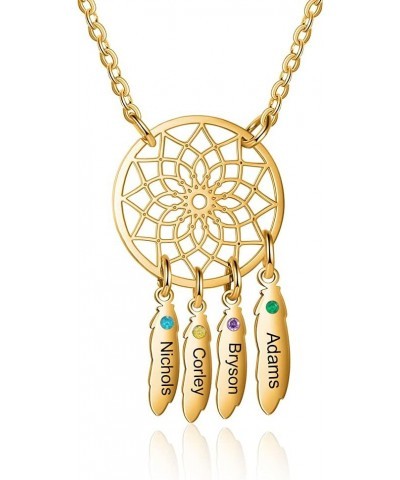 Dream Catcher Necklace Personalized 2-7 Names Necklace with Feathers Charm for Women Birthstones Dreamcatcher Necklace 4 name...