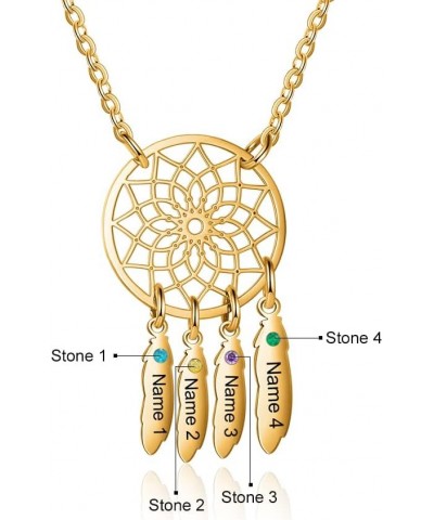 Dream Catcher Necklace Personalized 2-7 Names Necklace with Feathers Charm for Women Birthstones Dreamcatcher Necklace 4 name...