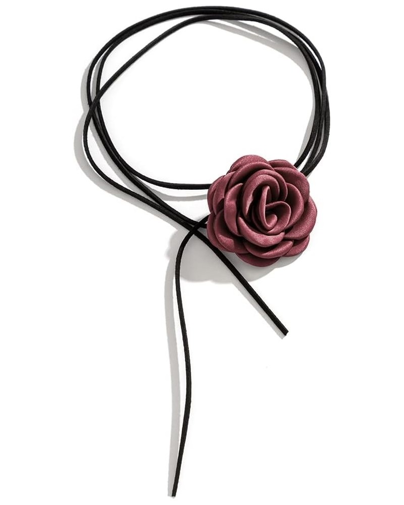 Velvet Big Flower Necklace Floral Choker Rose Flower Choker Necklace For Women Girls Bean paste color $7.41 Necklaces