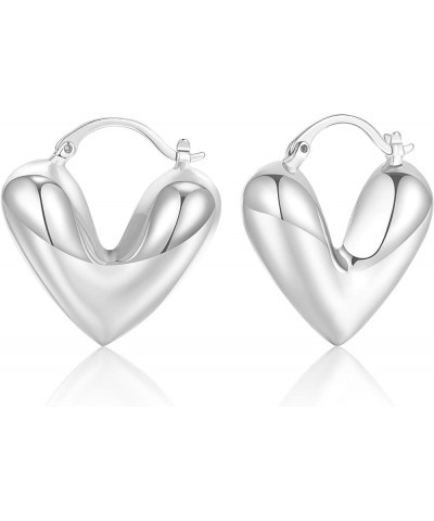 Heart Drop Earrings Gold/Silver Heart Dangle 14K Gold Chunky Gold Hoop Earrings for Women Girls Silver $7.79 Earrings