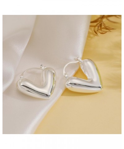 Heart Drop Earrings Gold/Silver Heart Dangle 14K Gold Chunky Gold Hoop Earrings for Women Girls Silver $7.79 Earrings