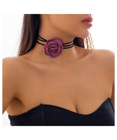 Velvet Big Flower Necklace Floral Choker Rose Flower Choker Necklace For Women Girls Bean paste color $7.41 Necklaces