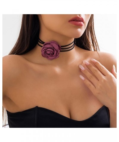 Velvet Big Flower Necklace Floral Choker Rose Flower Choker Necklace For Women Girls Bean paste color $7.41 Necklaces