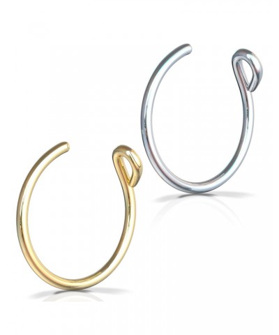 Set of 2 Faux Clip-On Nose Rings 20g - 925 Sterling Silver & 14k Gold Filled - No Piercing Needed Nose Ring $8.39 Body Jewelry