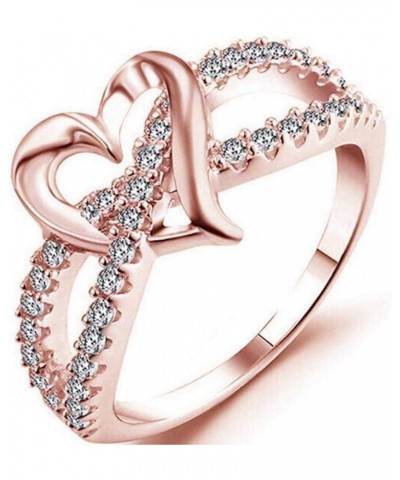 Silver Plated Heart Shape Split Shank Ring Promise Wave Engagement Wedding Anniversary Rose Gold $7.82 Rings