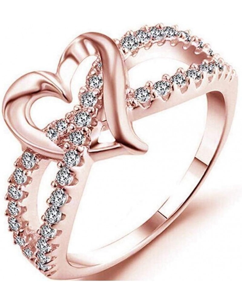 Silver Plated Heart Shape Split Shank Ring Promise Wave Engagement Wedding Anniversary Rose Gold $7.82 Rings