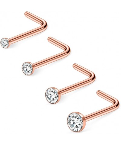 18G 1.5mm 2mm 2.5mm 3mm Jeweled Clear Diamond CZ Nose L Shaped Studs Rings Piercing Jewelry 4PCS 4PCS - Rose Gold $6.62 Body ...