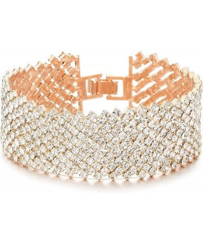 Sparkling Womens Rhinestones Pave Cluster Wide Bangle Bracelet, Bling Bling D-Metal Color:Rose Gold Stone Color:White $9.20 B...