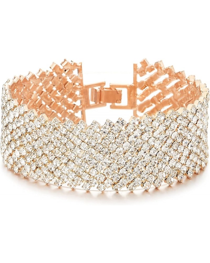 Sparkling Womens Rhinestones Pave Cluster Wide Bangle Bracelet, Bling Bling D-Metal Color:Rose Gold Stone Color:White $9.20 B...