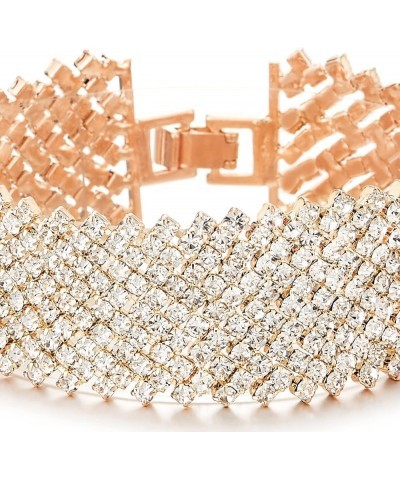 Sparkling Womens Rhinestones Pave Cluster Wide Bangle Bracelet, Bling Bling D-Metal Color:Rose Gold Stone Color:White $9.20 B...