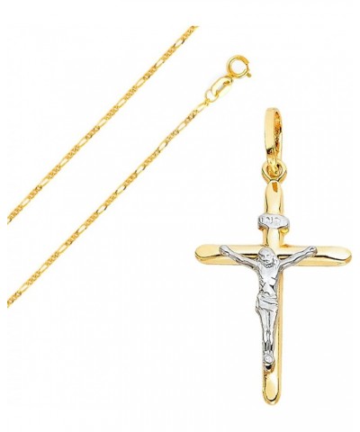 Solid 14K Gold Figaro Chain Two-Tone Cross Pendant Crucifix Necklace - Choose Length 14" to 24 16.0 Inches Figaro - 1.6 mm $7...