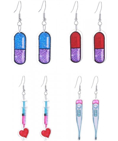 International Nurse Day Earrings Lightweight Acrylic Capsule-Shaped Pill Medical Stethoscope Needle Dangle Drop Earring for W...