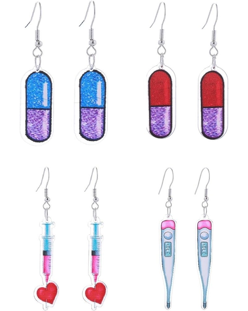 International Nurse Day Earrings Lightweight Acrylic Capsule-Shaped Pill Medical Stethoscope Needle Dangle Drop Earring for W...