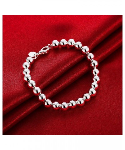 Fashion Jewelry 925 Sterling Silver 8mm Lucky Beads Bracelet for Women and Girls $10.25 Bracelets