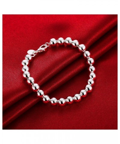 Fashion Jewelry 925 Sterling Silver 8mm Lucky Beads Bracelet for Women and Girls $10.25 Bracelets