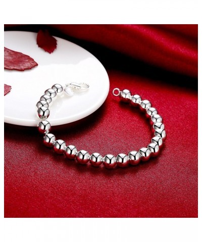 Fashion Jewelry 925 Sterling Silver 8mm Lucky Beads Bracelet for Women and Girls $10.25 Bracelets